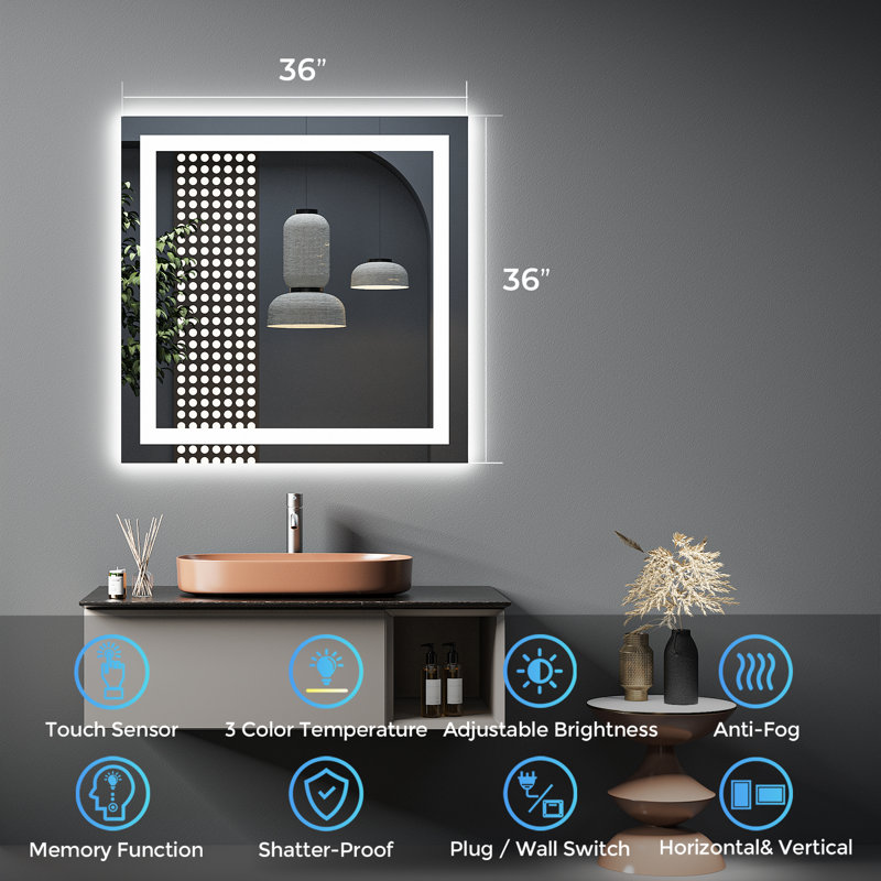 Akilan Frameless LED Vanity Mirror with Front-lit and Back-lit, Memory Function, 3 Color Temperatures & Dimmable Light, Anti-fog Tempered Glass ETL Mirror