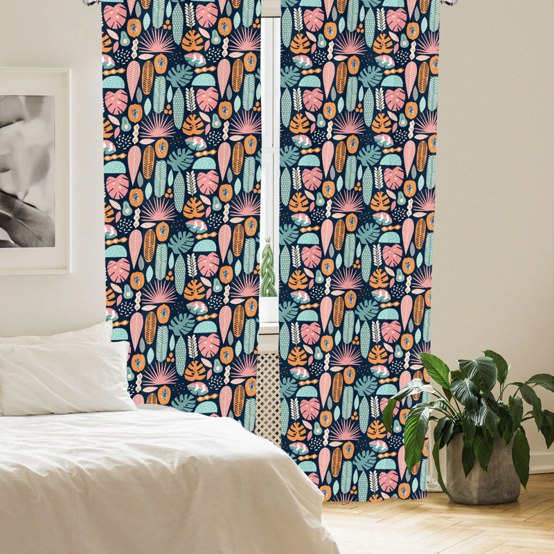 Tropical Floral Semi-Sheer Rod Pocket Curtain Panels, 28" x 63"