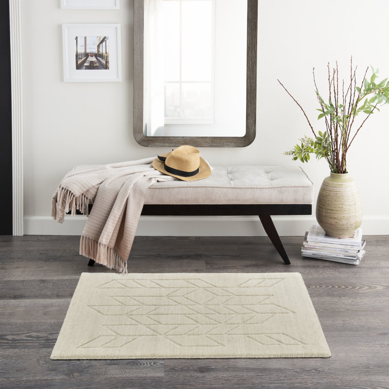 Mihira Geometric Wool Hand Woven Area Rug, Rectangle 61 x 91cm