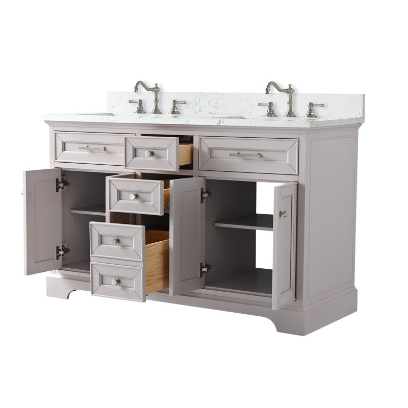 Thompson 54" W Double Bathroom Vanity, Taupe/Brushed Nickel