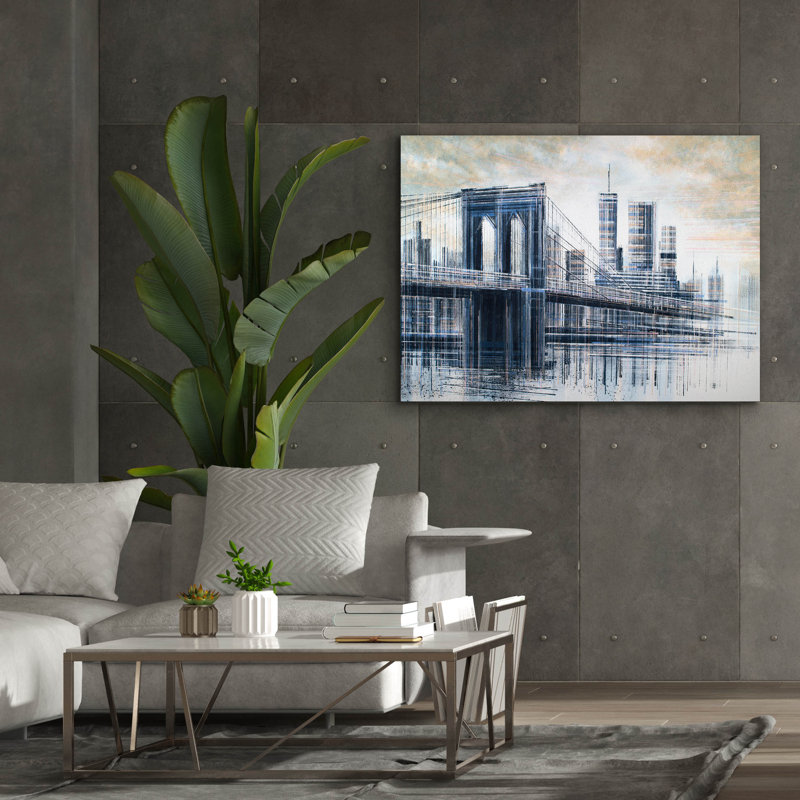 «The Manhattan Bridge At Sunset 1» par Marc Todd, H 40 po x l 54 po x P 1,5 po