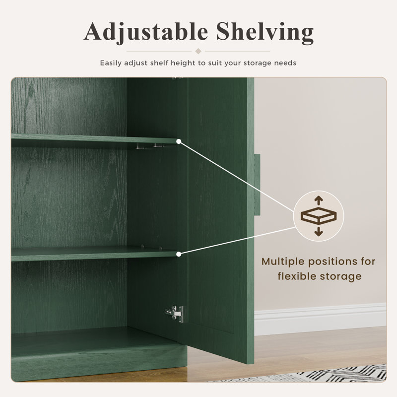 Modern 62" 4-Door Sideboard Storage Cabinet with Adjustable Shelves, Forest Green, 36" H x 62" W x 16" D