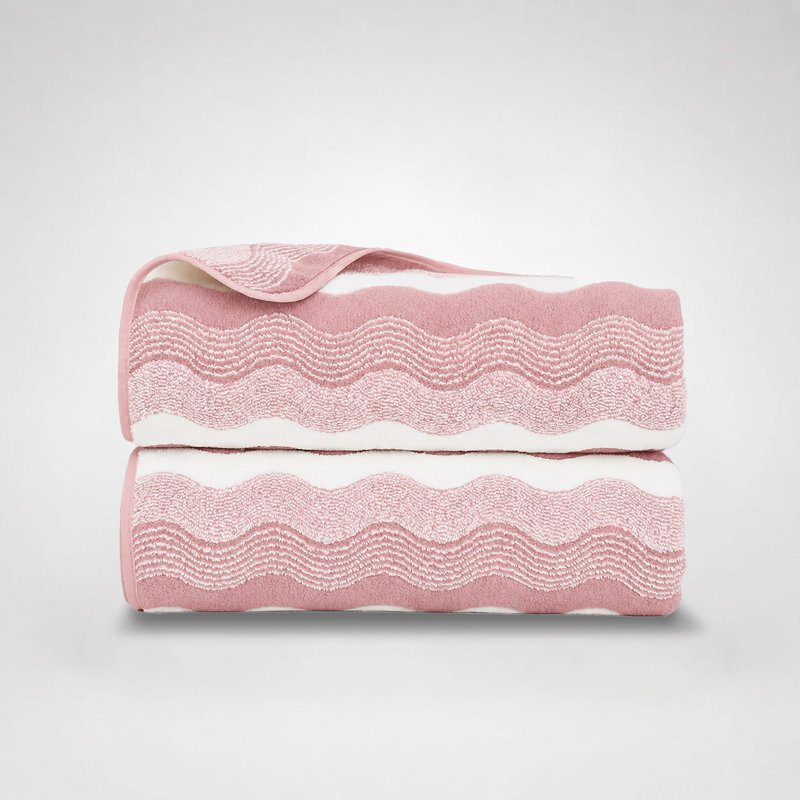 Ensemble de serviettes en microfibre pour salle de bain, 2 pièces 27 po x 55 po, Vague rose