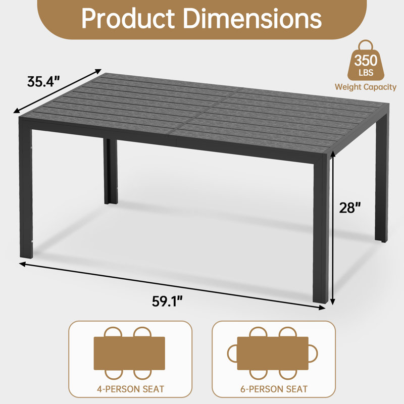 6 - Person Outdoor Patio Dining Set, 59.1'' Hdpe Dining Table & Stackable Chairs , All Weather Dining Set For Lawn, Garden, Backyard
