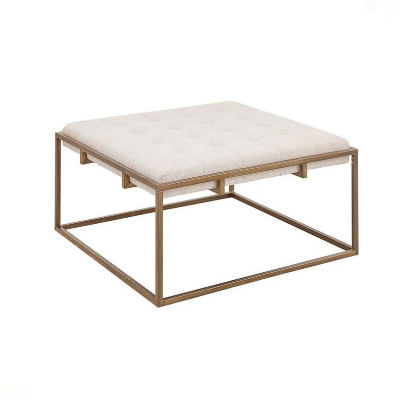 Square Shape Button-Tufted Upholstered Metal Base Ottoman/Coffee Table