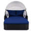 Lit de bronzage d'extérieur 79,9 po avec auvent réglable, lit double, lit de repos en rotin Pe, osier noir et coussin bleu