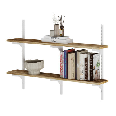 36" X 6" Floating Bookshelf With Adjustable Brackets, Wooden Shelf For Living Room & Home Organization, Hanging Shelf, Decorative Shelf For Wall Decor, Rustic & Boho, Burnt, 2 Tier