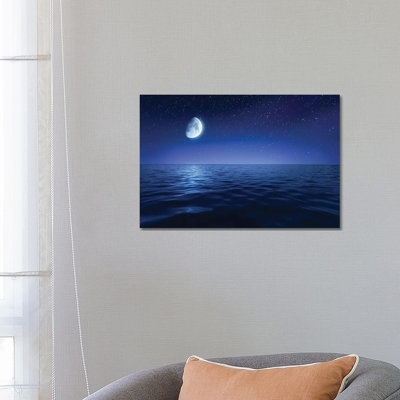 Tranquil Seas Against Rising Moon In A Starry Sky, Crete, Greece by Evgeny Kuklev - Wrapped Canvas Print