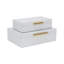 RebekaSet de 2 boîtes de rangement décoratives rectangulaires emboîtables, finition embossée moderne - peau de serpent blanche-2059028870