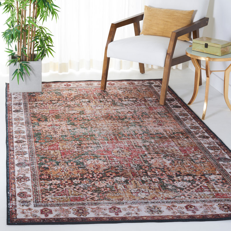Pashen Oriental Red/Green/Yellow/Ivory Area Rug, Rectangle 5' x 8'