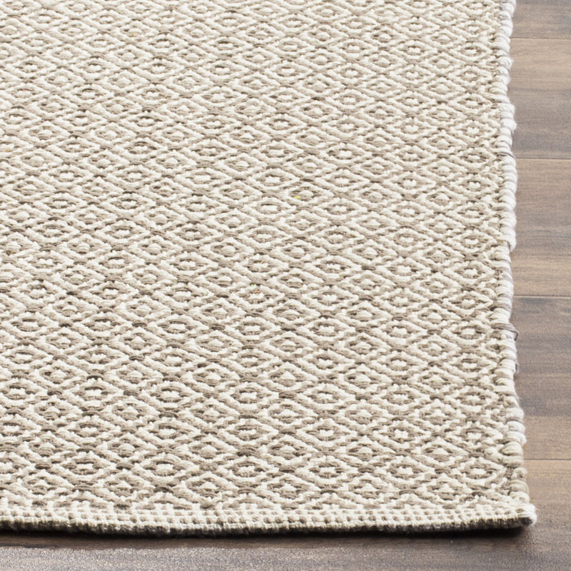 Tapis ivoire / gris en coton tissé à plat à la main Bester, Rectangle 4pi x 6 pi