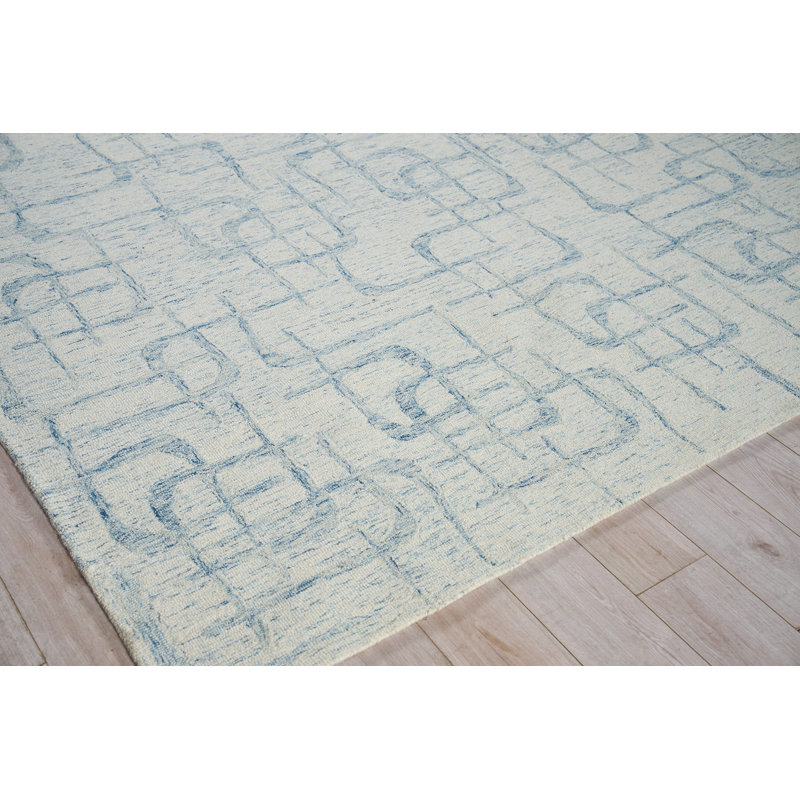 Wool Abstract Area Rug in Light Blue, Rectangle 9' x 12'