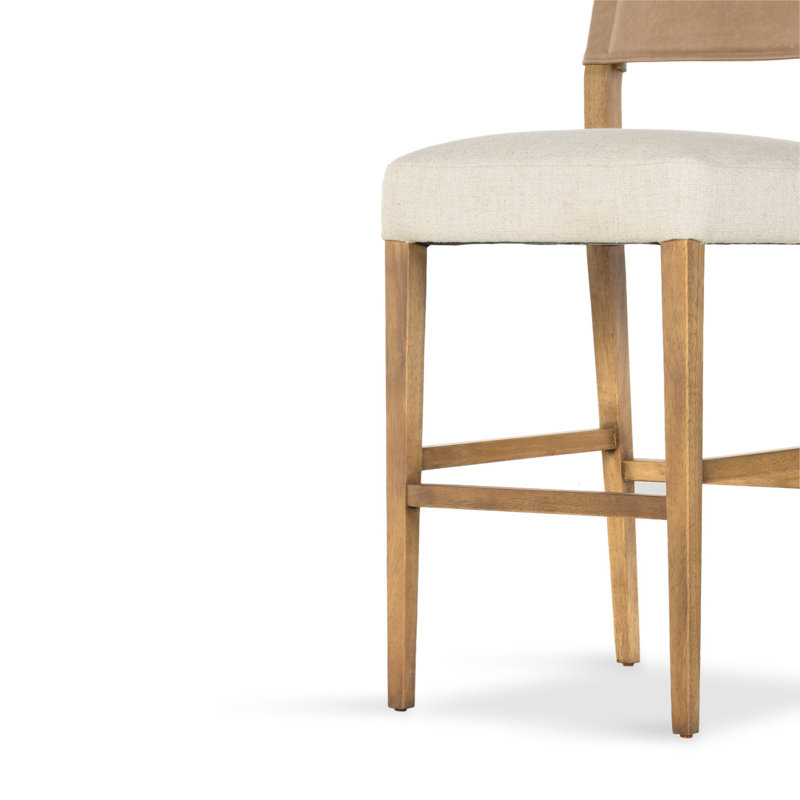 Tabouret Lorretta, Burnished Parawood, Mélange crème / polyester Thames, Tabouret de bar (siège d'une hauteur de 29,92 po)