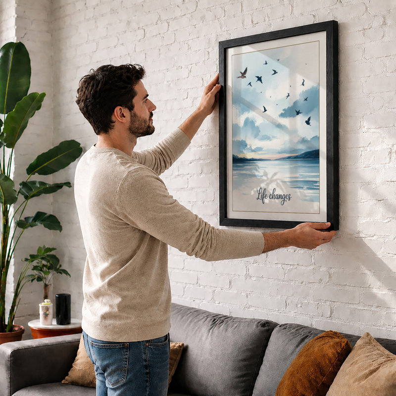 Life Changes Coastal - Framed Print, Black, A4 - 29.7 x 21.0 cm