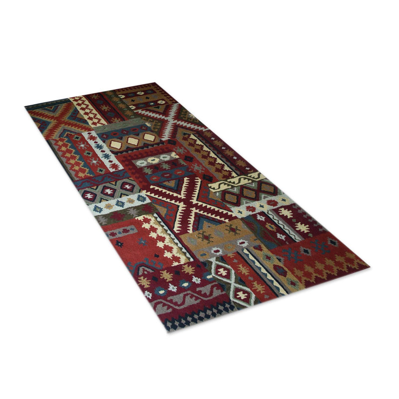 Tapis bourgogne / brun en laine touffeté à la main Faiza Fantasy