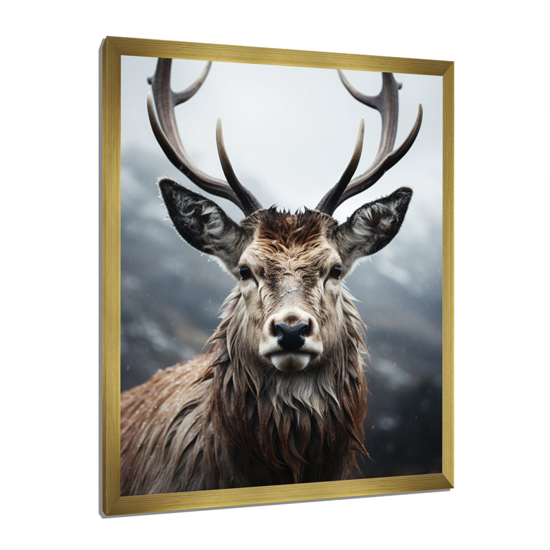 Cerf Bearnard monochrome I, H 44 po x l 34 po x P 1,5 po, Encadrement doré