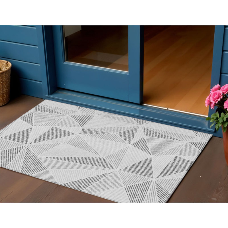 Tapis extérieur gris anthracite lavable géométrique 3 pi x 5 pi