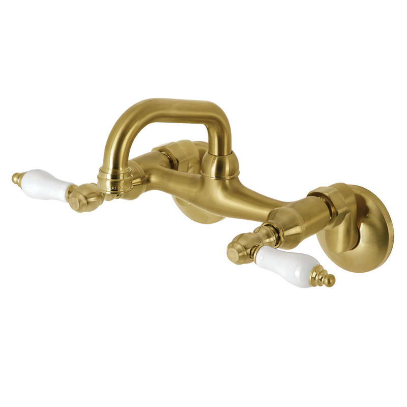 Kingston Brass Kingston Two-Handle 2-Hole Wall Mount Bar Faucet, Lever Handle, Brushed Brass
