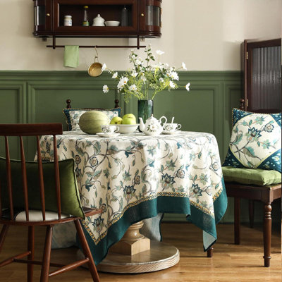 Nappe verte rétro vintage en lin 63 "x 94", nappe rétro et respirante pour la maison, la cuisine, la salle à manger, les fêtes et les fêtes