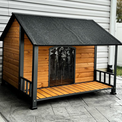 Extra Large Heated Dog House for Outside XXL Insulated Dog House Outdoor Dog Kennel with Safe Heated Pad, Chew-Proof Metal Frame, Thermal Liner for Large Dog Breeds, 44.5" L x 45" W x 35" H