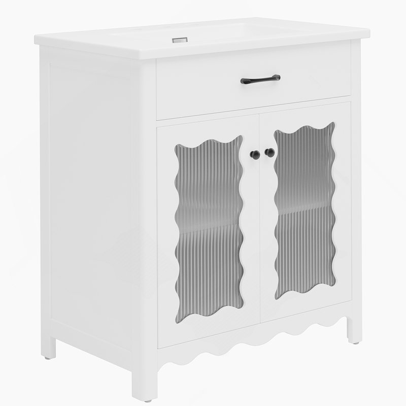 Meuble-lavabo 31 po avec verre trempé, Blanc
