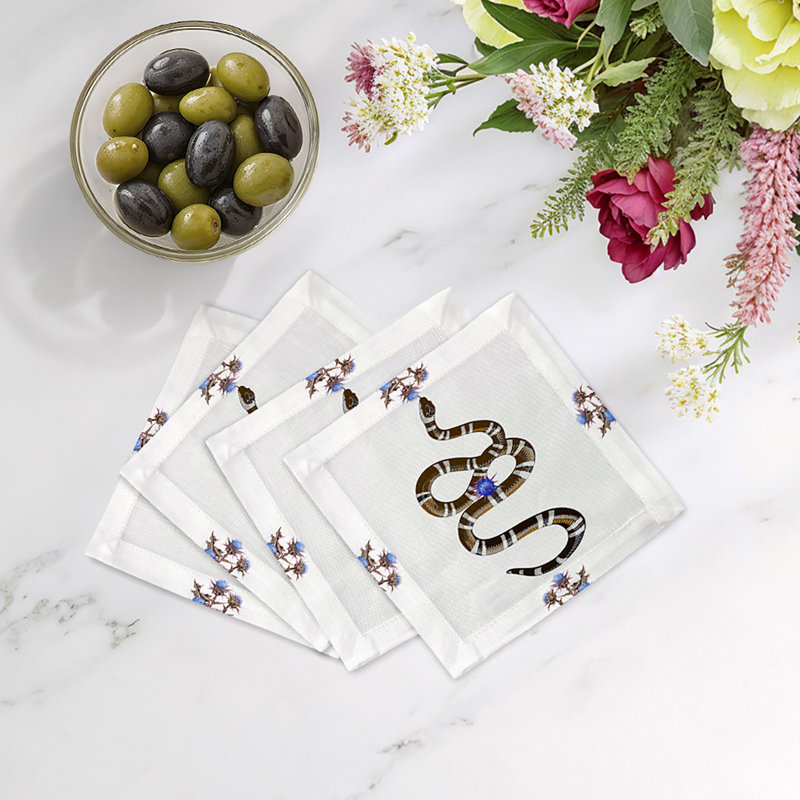 Thistle And Snake Cocktail Napkins, Blue White