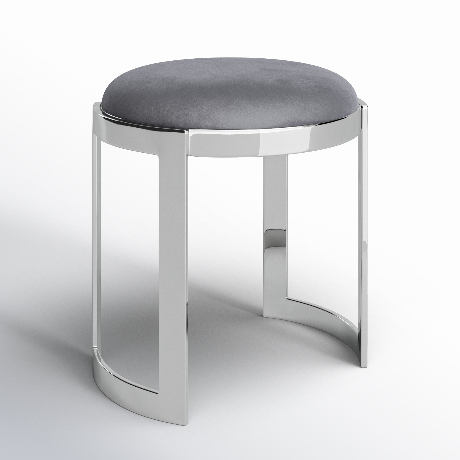 Nouri Velvet Vanity Stool, Gray, Silver