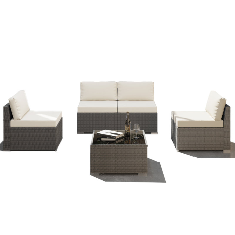 Yuchen 4 - Person Modular Patio Conversation Set with Cushions, Beige