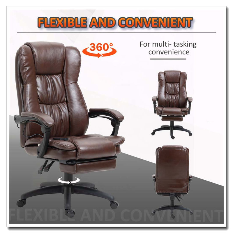 High Back Massage Office Chair With 6-Point Vibration,5 Modes,Executive Chair,PU Leather Swivel Chair With Reclining Back,And Retractable Footrest,Brown