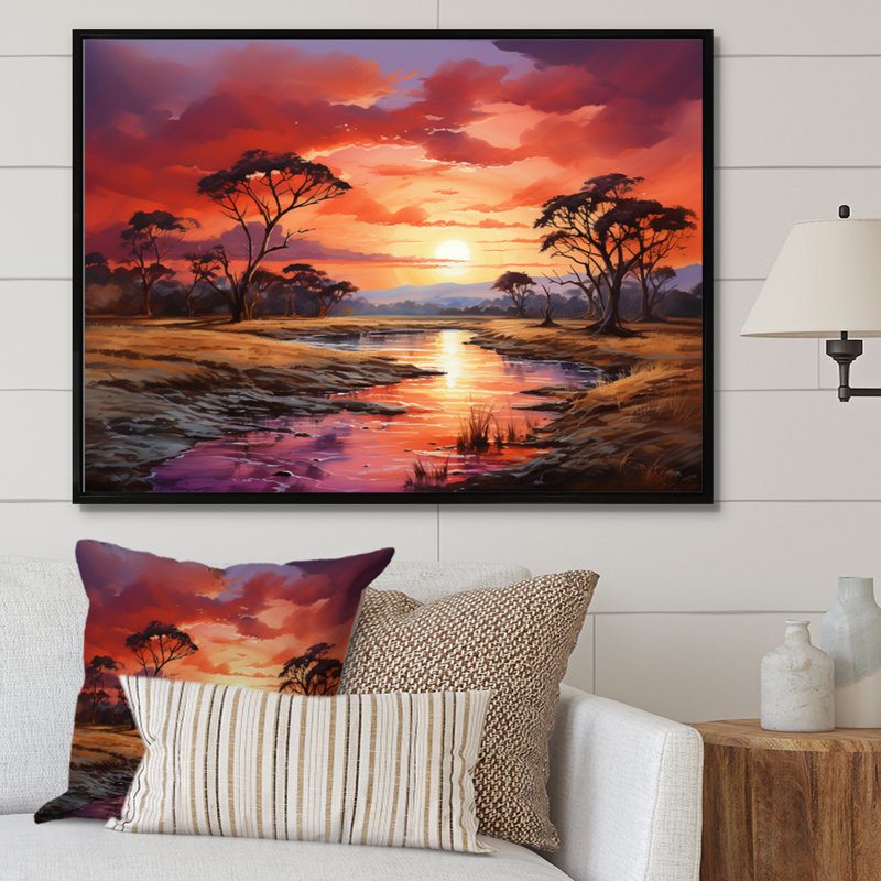 «Afrique Serengeti Sunrise III», reproduction d'art sur toile, H 34 po x l 44 po, Cadre photo argenté