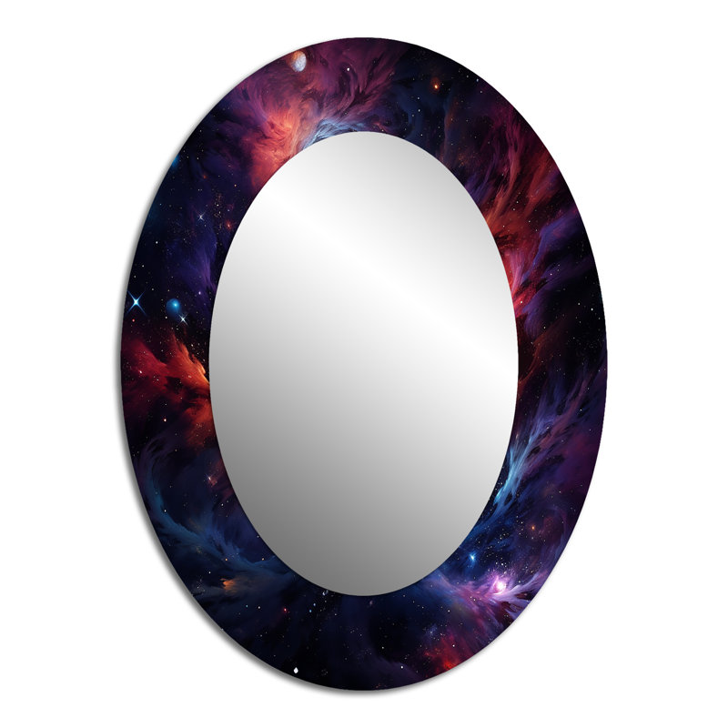 Miroir décoratif fantaisie ovale sur métal en nébuleuse rose et orange Vortex III, 40 po x 30 po