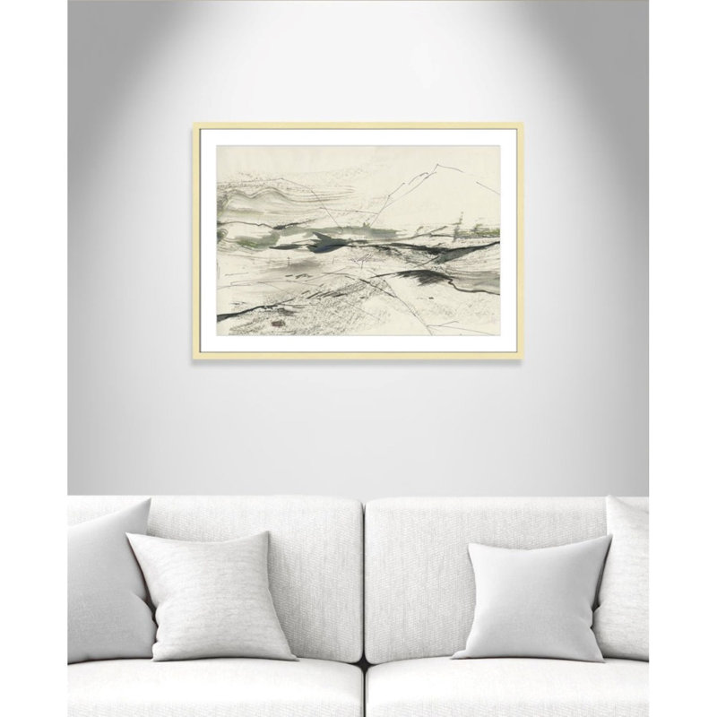" Green Sketches " by PI Studio, Blanc, H 25,5 po x l 35,5 po x P 1,25 po, Cadre doré encadré