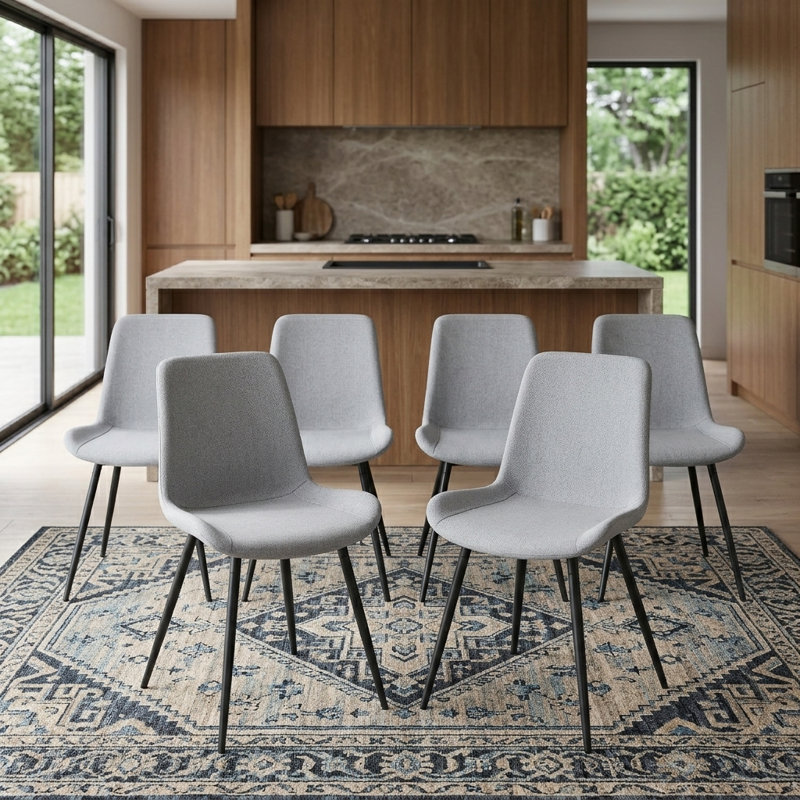 Upholstered Dining Chair with Carbon Steel Legs (Set of 6), 6, Light Gray