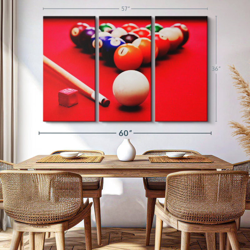«Table de billard», 3 pièces sur toile, H 36 po x l 57 po x P 1,25 po