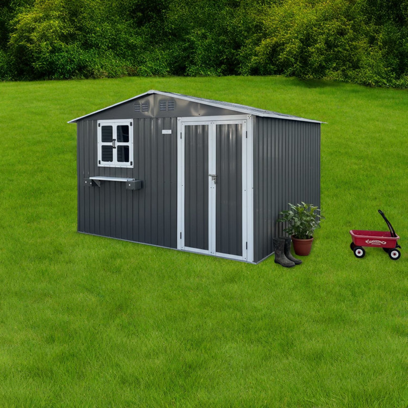 Remises spacieuses, remise de jardin moderne en métal de 10 pi x 8 pi pour la cour arrière