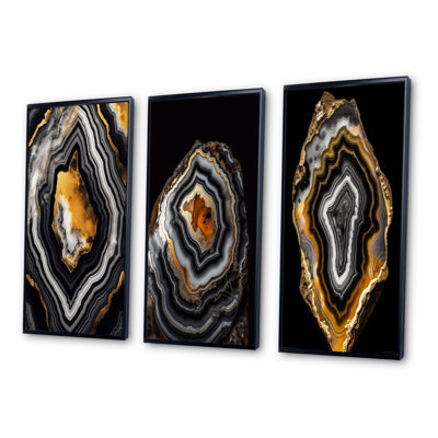 Glam Serenity Black Gold Agate - Abstract Shapes Art Set Of 3 Pieces