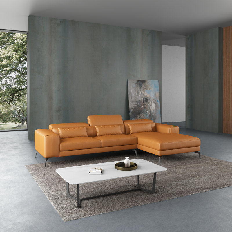 Cavour Sectional, Right Hand Facing, Cognac Genuine Leather