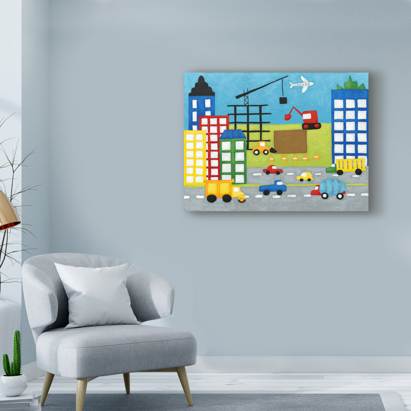 « contes construction site », art sur toile, H 24 po x l 32 po x P 2 po