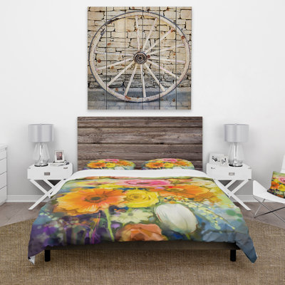 White Gerbera Red Rose and Tulips - Floral Duvet Cover Set - Microfiber Polyester