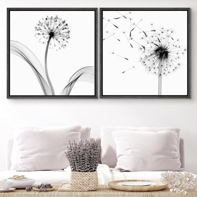 «Dandelion Duo In the Wind», images neutres sur toile encadrée, impression sur toile 2 pièces