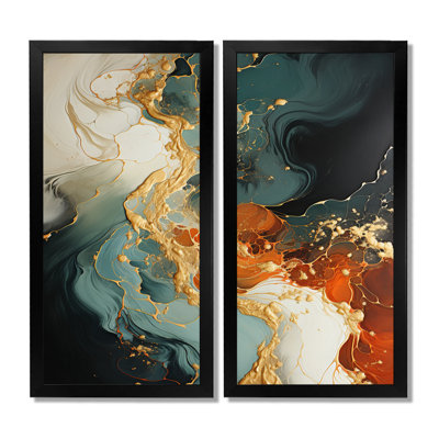 Tempête de pierre blanche, bleue et orange - reproduction d'art sur toile abstraite, ensemble d'art mural abstrait orange