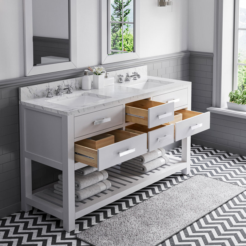 Cronin 60'' Double Bathroom Vanity with Marble Top, Pure White
