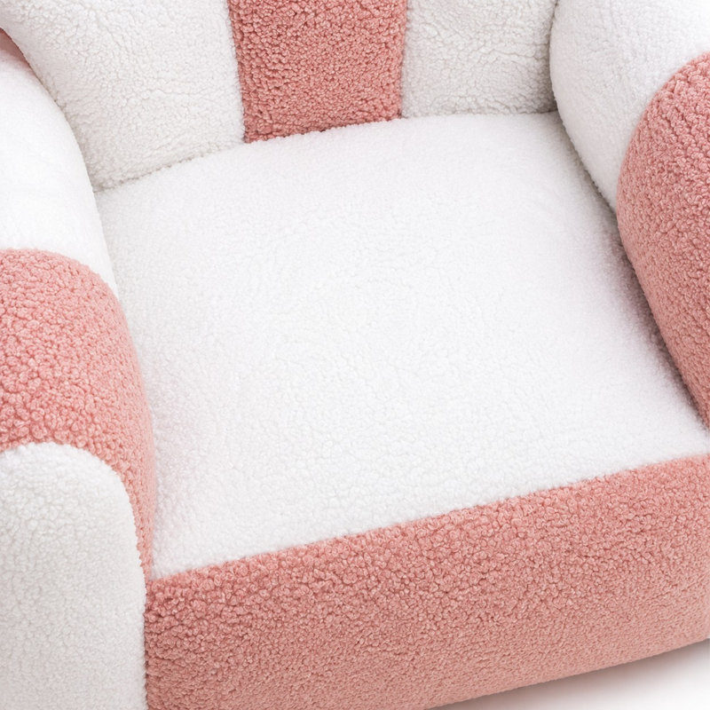 Fauteuil à billes en tissu bicolore rayé de grande taille, Taille de l'enfant, Blanc / Rose