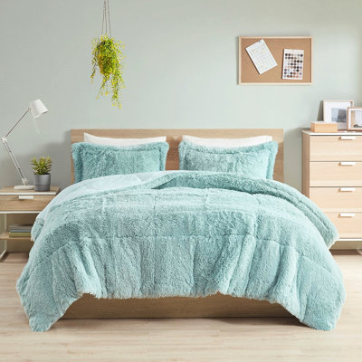 Couette mini en fausse fourrure bleue - Twin/twin XL, rembourrage XL long bleu, ,