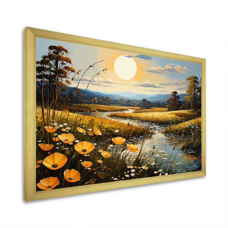 «Bernese Yellow Buttercups Golden Glow Patchwork» sur toile, Cadre doré à une seule photo, H 30 po x l 40 po x P 1,5 po