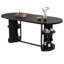 Table de salle à manger ovale extensible moderne 6 places de 180 cm (71 po) avec rallonge papillon, étagères de rangement dissimulées sur les deux côtés et pied central cannelé.-1873703083