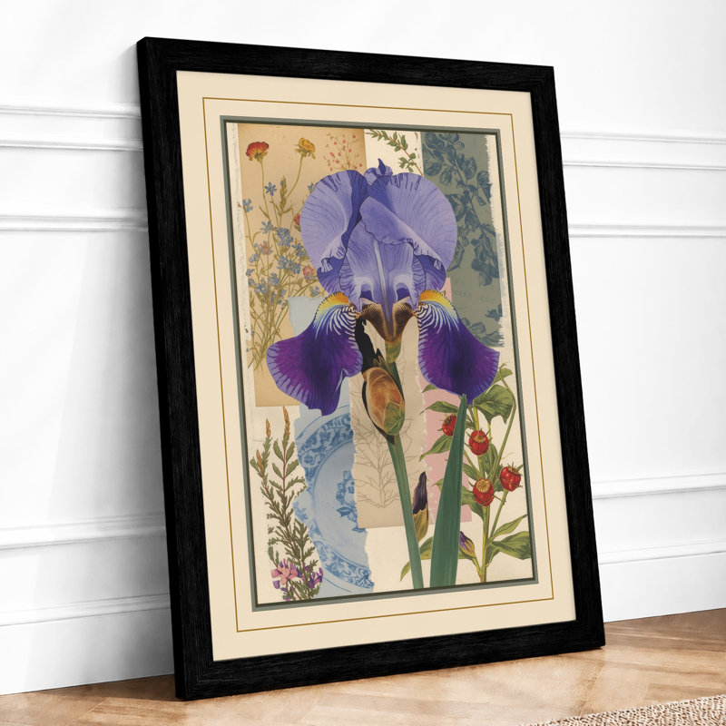 Purple Iris Study Botanical - Framed Print, A4 - 29.7 x 21.0 cm, Black