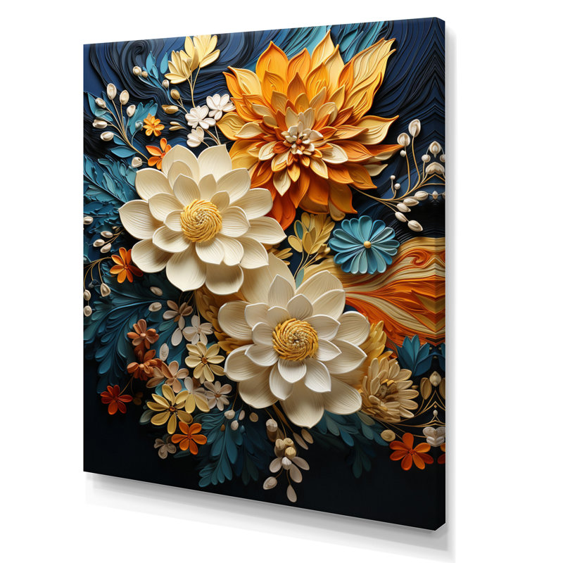 Humira orange sarcelle botanique tourbillon II - art botanique abstrait, H 44 po x l 34 po, Toile tendue, Sans cadre