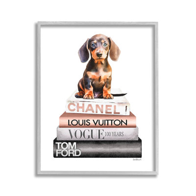 DachshundPuppyBookstackGicleeArtbyAmandaGreenwood