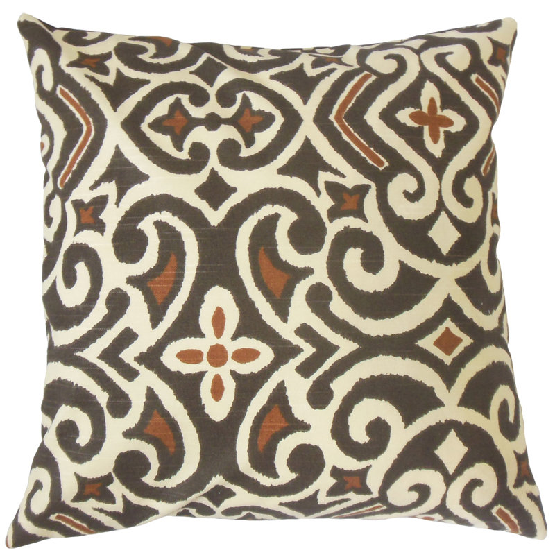 Damask Cotton Reversible Throw Pillow, 24" x 24", Terrain